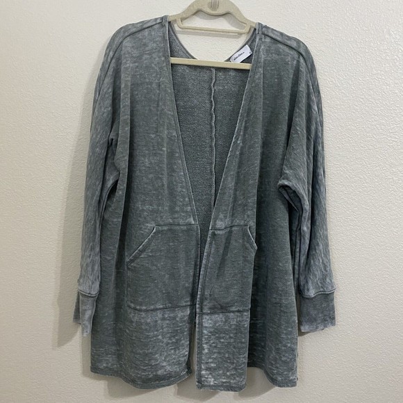 Allen Allen Usan Womens Cardigan Size M Green Open Front Pockets YF11635 - Picture 1 of 6